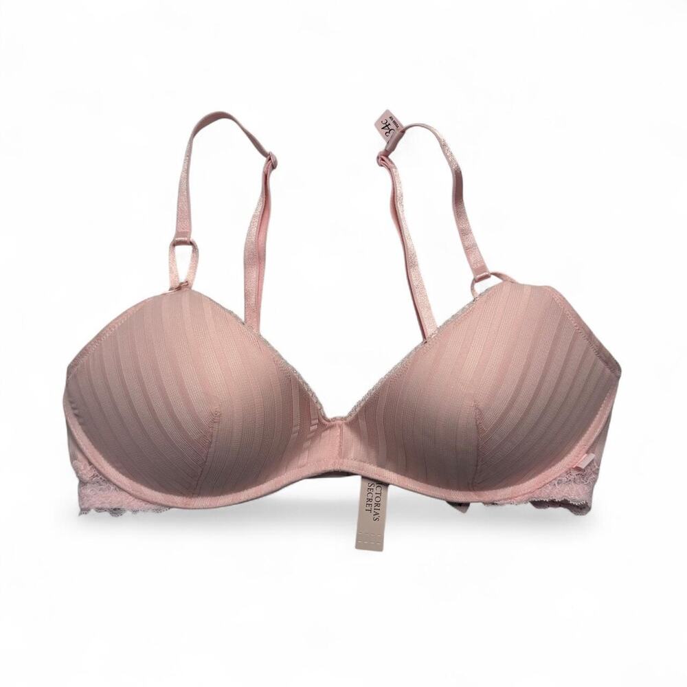 Victoria's Secret baby Pink Lace Trim push up Plunge Bra Size: 34C new with tag